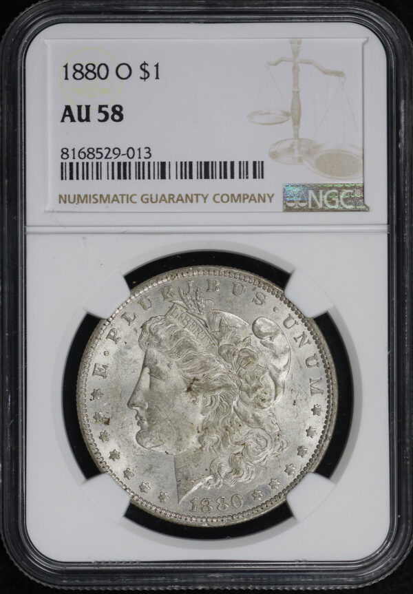 Obverse of this 1880-O Morgan Dollar NGC AU-58
