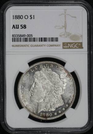 Obverse of this 1880-O Morgan Dollar NGC AU-58