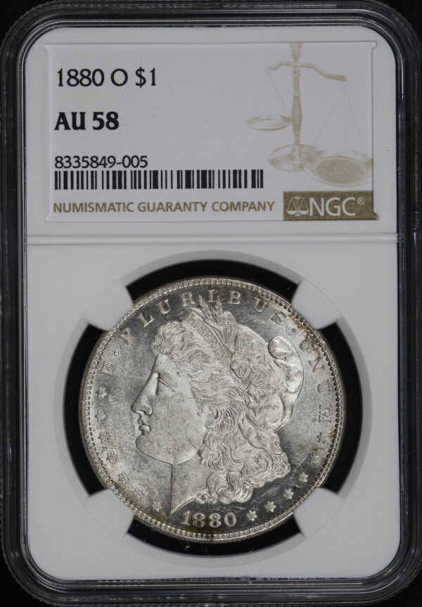 Obverse of this 1880-O Morgan Dollar NGC AU-58