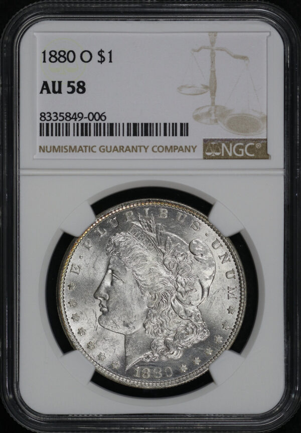 Obverse of this 1880-O Morgan Dollar NGC AU-58