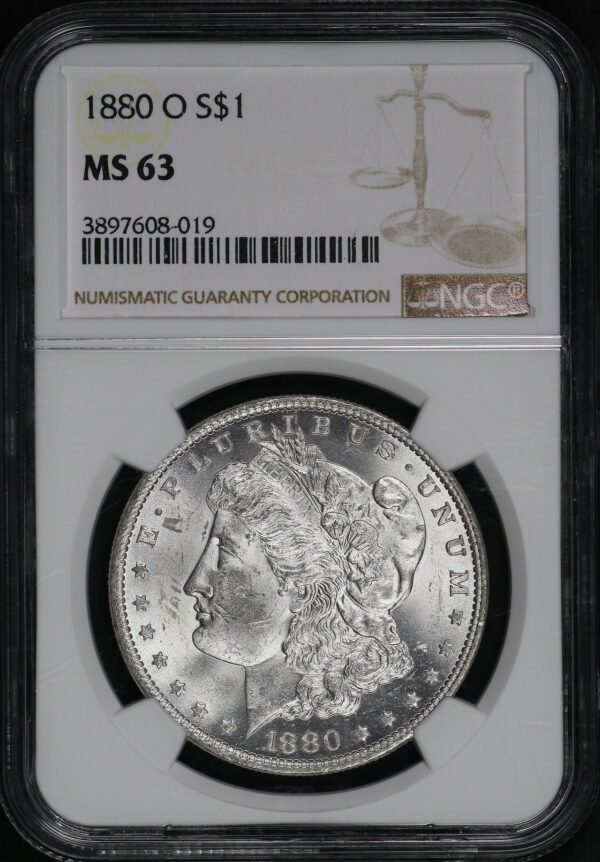 Obverse of this 1880-O Morgan Dollar NGC MS-63
