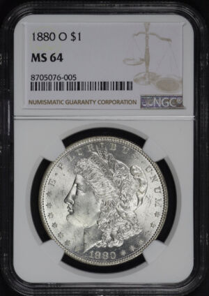 Obverse of this 1880-O Morgan Dollar NGC MS-64