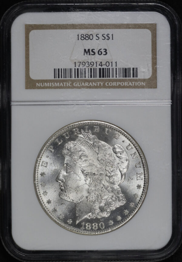 Obverse of this 1880-S Morgan Dollar NGC MS-63