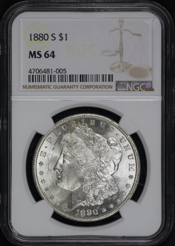 Obverse of this 1880-S Morgan Dollar NGC MS-64