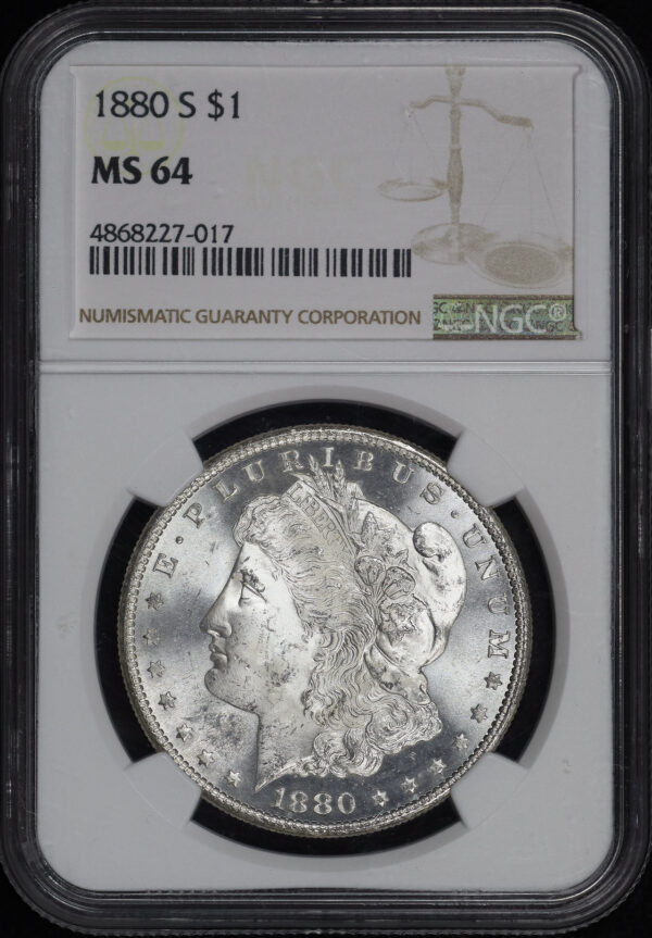 Obverse of this 1880-S Morgan Dollar NGC MS-64