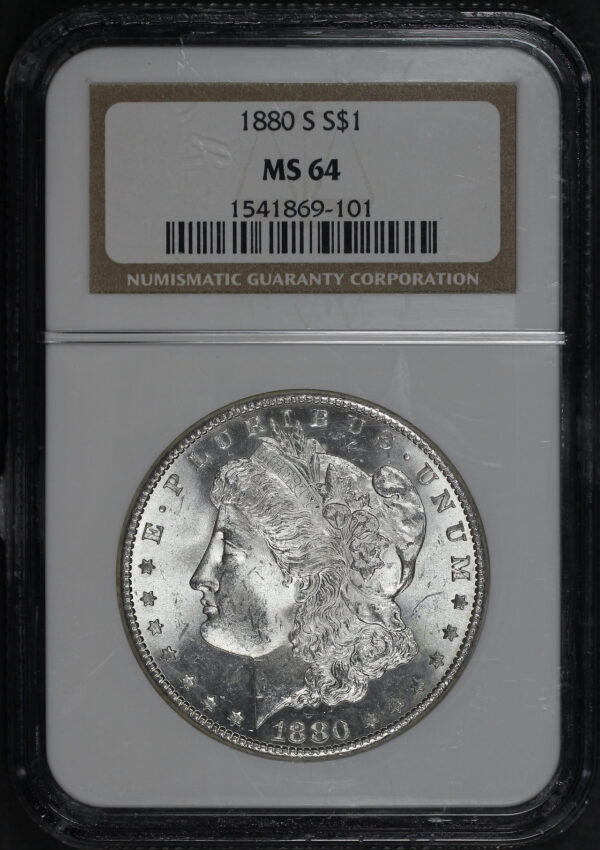 Obverse of this 1880-S Morgan Dollar NGC MS-64