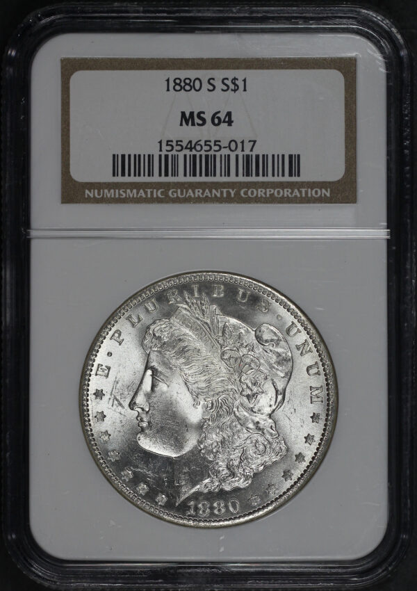 Obverse of this 1880-S Morgan Dollar NGC MS-64