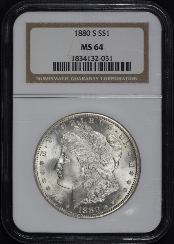 Obverse of this 1880-S Morgan Dollar NGC MS-64