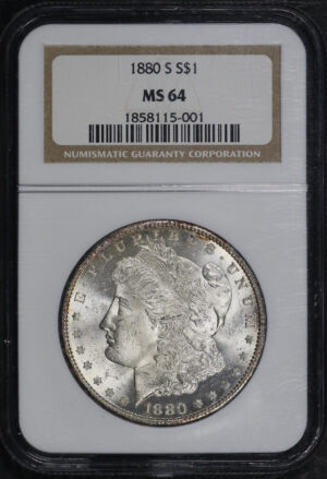 Obverse of this 1880-S Morgan Dollar NGC MS-64