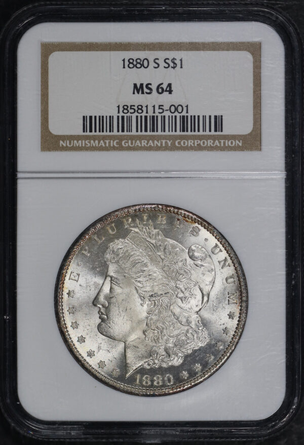 Obverse of this 1880-S Morgan Dollar NGC MS-64