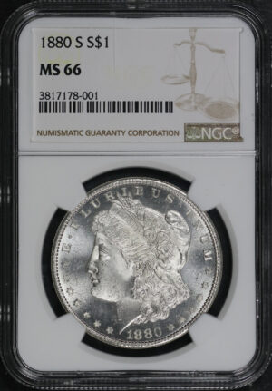 Obverse of this 1880-S Morgan Dollar NGC MS-66