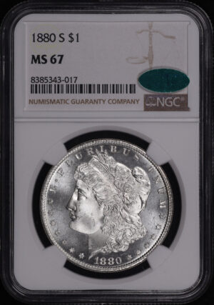 Obverse of this 1880-S Morgan Dollar NGC MS-67 CAC