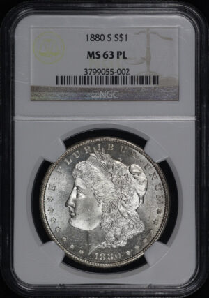 Obverse of this 1880-S Morgan Dollar NGC MS-63 PL