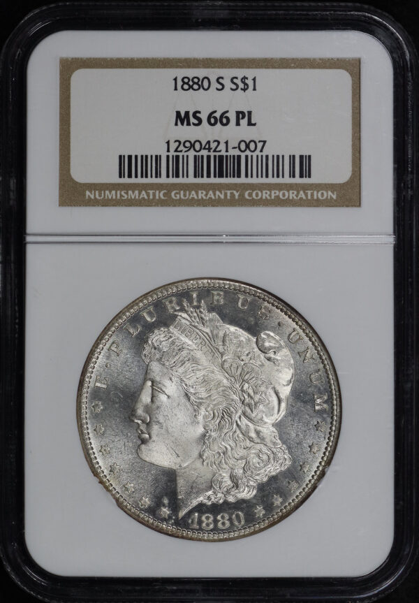 Obverse of this 1880-S Morgan Dollar NGC MS-66 PL