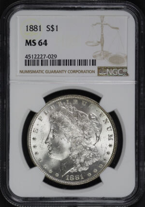 Obverse of this 1881 Morgan Dollar NGC MS-64