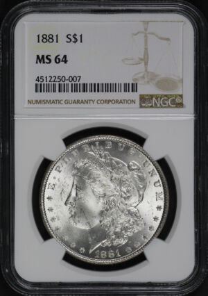 Obverse of this 1881 Morgan Dollar NGC MS-64