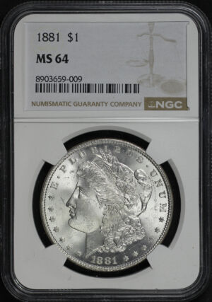 Obverse of this 1881 Morgan Dollar NGC MS-64