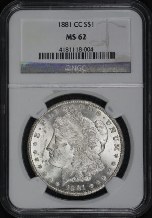 Obverse of this 1881-CC Morgan Dollar NGC MS-62