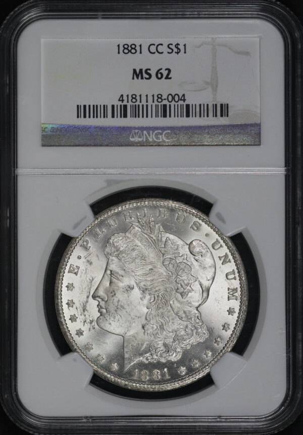 Obverse of this 1881-CC Morgan Dollar NGC MS-62
