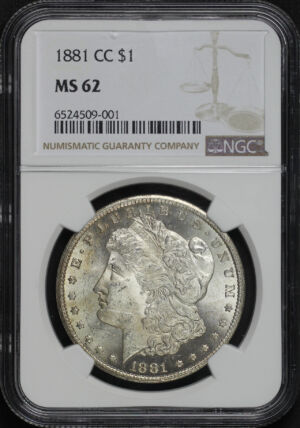 Obverse of this 1881-CC Morgan Dollar NGC MS-62