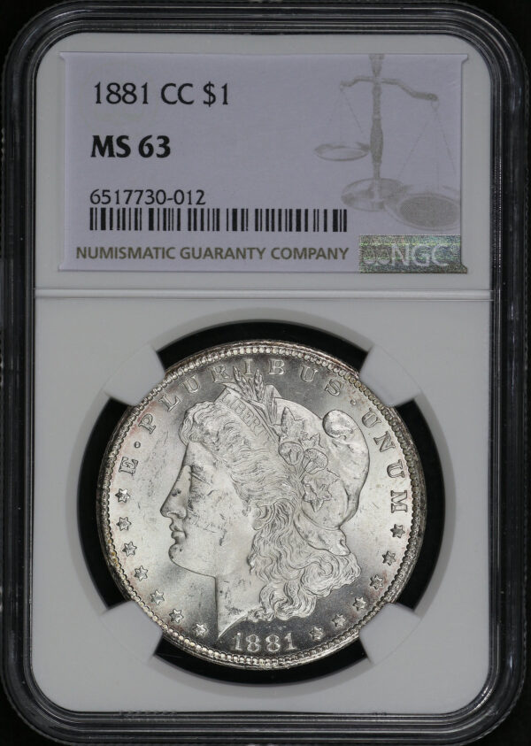 Obverse of this 1881-CC Morgan Dollar NGC MS-63