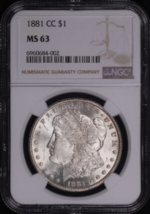 Obverse of this 1881-CC Morgan Dollar NGC MS-63