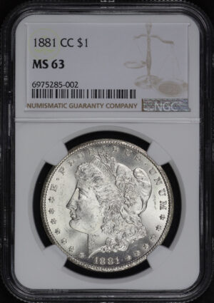 Obverse of this 1881-CC Morgan Dollar NGC MS-63