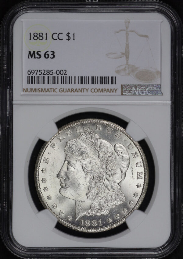 Obverse of this 1881-CC Morgan Dollar NGC MS-63