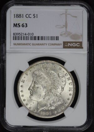 Obverse of this 1881-CC Morgan Dollar NGC MS-63