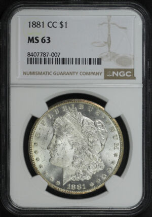 Obverse of this 1881-CC Morgan Dollar NGC MS-63