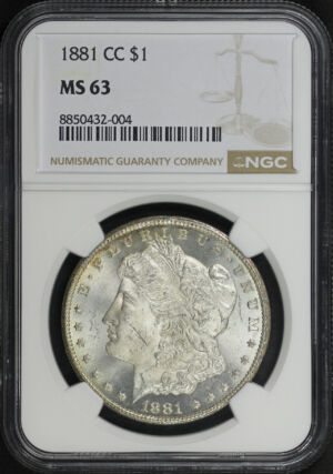 Obverse of this 1881-CC Morgan Dollar NGC MS-63