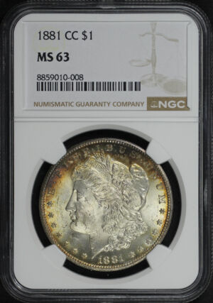 Obverse of this 1881-CC Morgan Dollar NGC MS-63