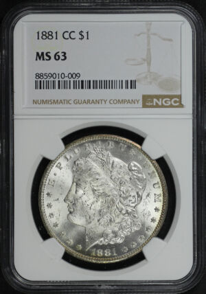 Obverse of this 1881-CC Morgan Dollar NGC MS-63