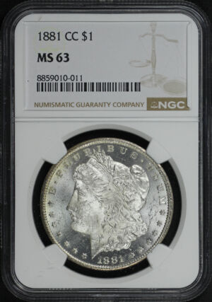 Obverse of this 1881-CC Morgan Dollar NGC MS-63