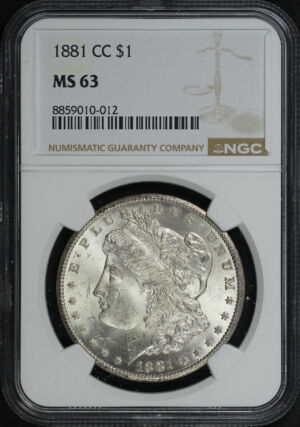 Obverse of this 1881-CC Morgan Dollar NGC MS-63