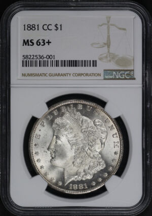 Obverse of this 1881-CC Morgan Dollar NGC MS-63+