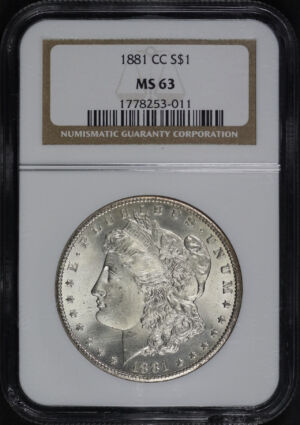 Obverse of this 1881-CC Morgan Dollar NGC MS-63
