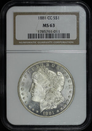 Obverse of this 1881-CC Morgan Dollar NGC MS-63