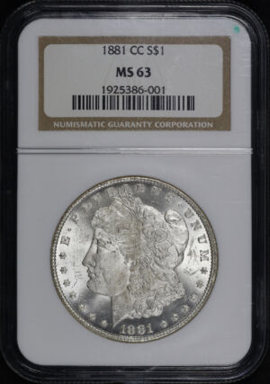 Obverse of this 1881-CC Morgan Dollar NGC MS-63
