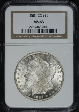 Obverse of this 1881-CC Morgan Dollar NGC MS-63
