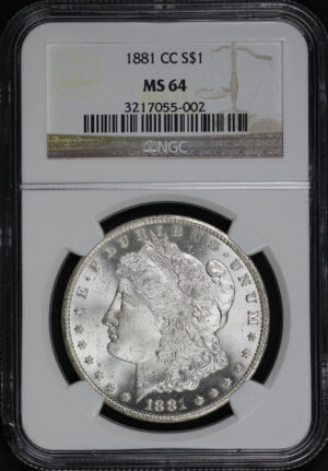 Obverse of this 1881-CC Morgan Dollar NGC MS-64