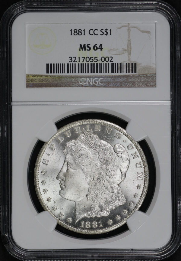 Obverse of this 1881-CC Morgan Dollar NGC MS-64