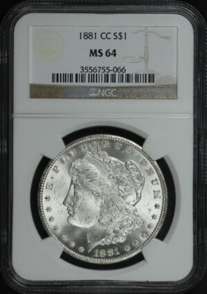 Obverse of this 1881-CC Morgan Dollar NGC MS-64