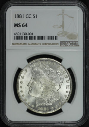 Obverse of this 1881-CC Morgan Dollar NGC MS-64