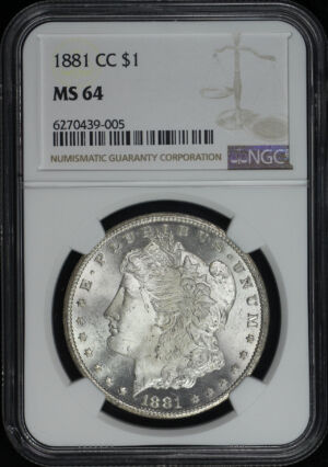 Obverse of this 1881-CC Morgan Dollar NGC MS-64