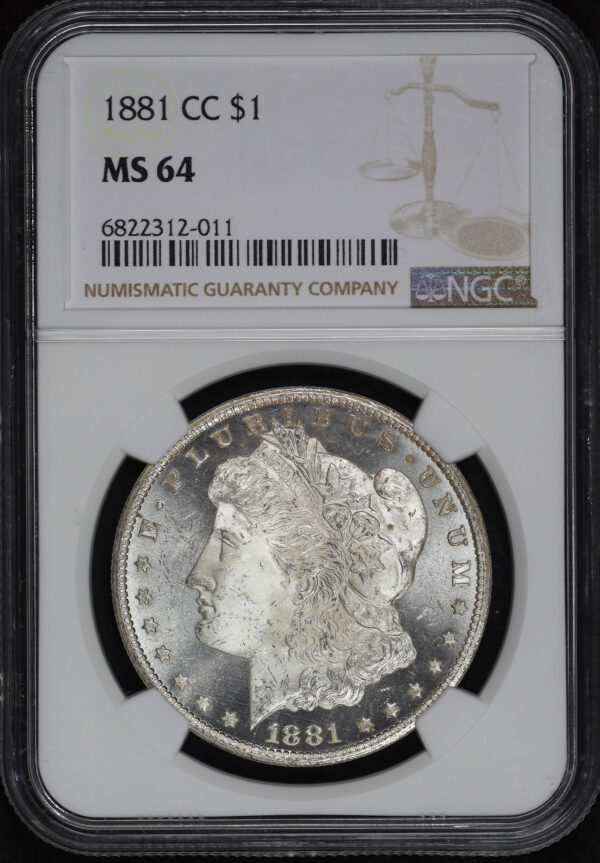 Obverse of this 1881-CC Morgan Dollar NGC MS-64