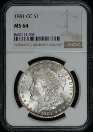 Obverse of this 1881-CC Morgan Dollar NGC MS-64