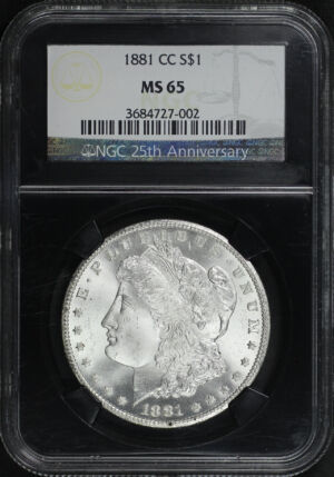 Obverse of this 1881-CC Morgan Dollar NGC MS-65