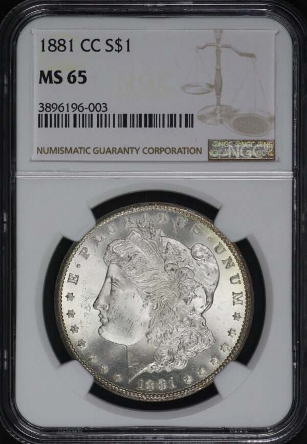 Obverse of this 1881-CC Morgan Dollar NGC MS-65
