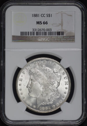 Obverse of this 1881-CC Morgan Dollar NGC MS-66
